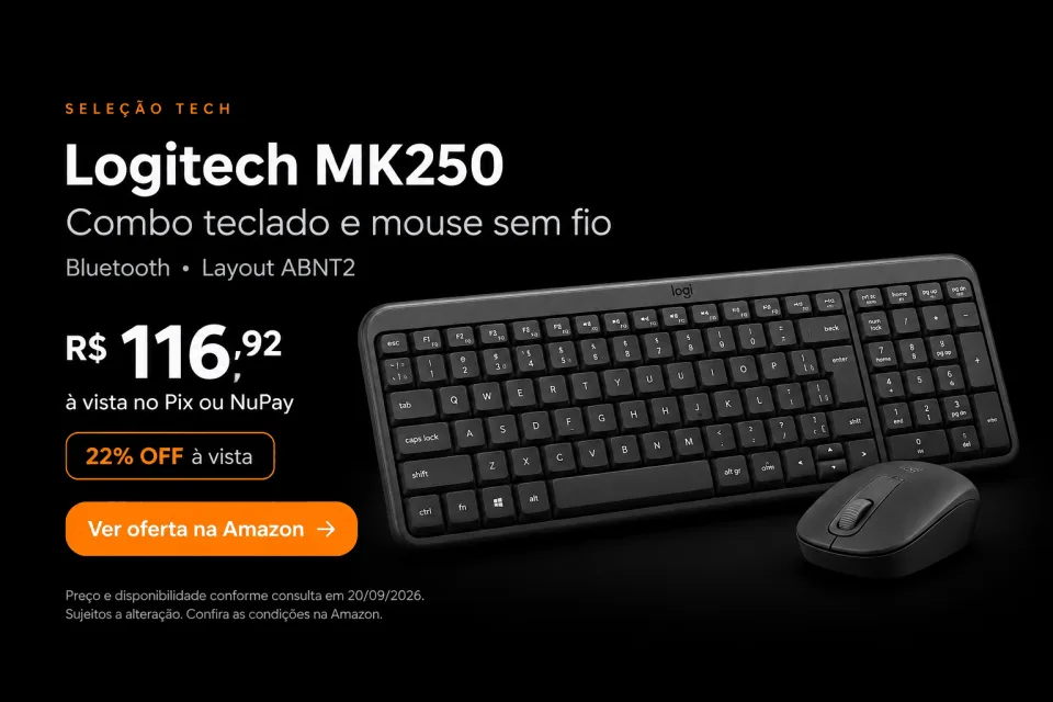 Combo teclado e mouse sem fio Logitech MK250 — ver oferta na Amazon