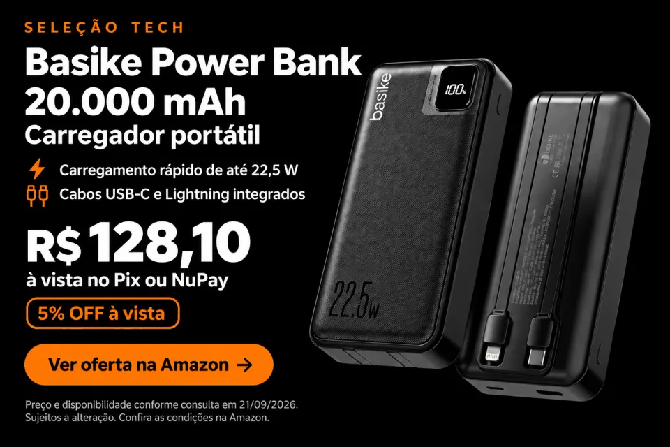 Power bank Basike 20.000 mAh carregador portátil — ver oferta na Amazon